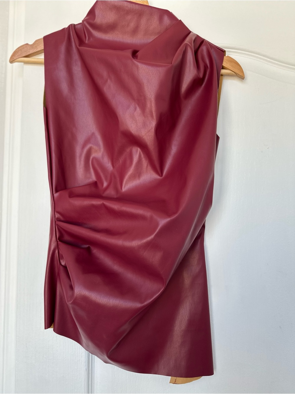 Maroon Faux Leather Draped Top